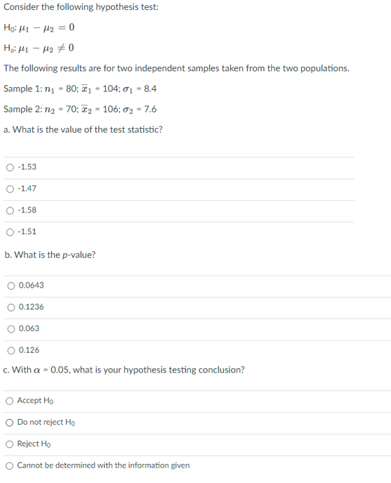 Solved Consider the following hypothesis test: | Chegg.com