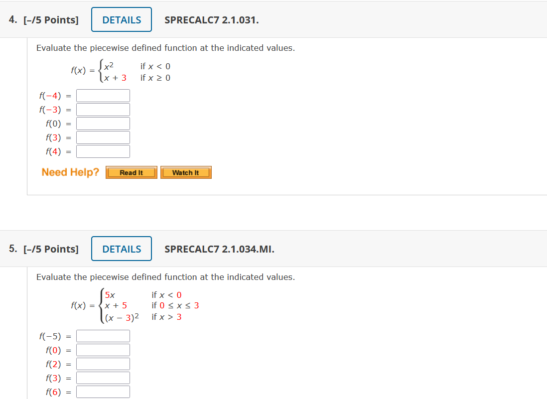 Solved 4 15 Points DETAILS SPRECALC7 2 1 031 Evaluate Chegg