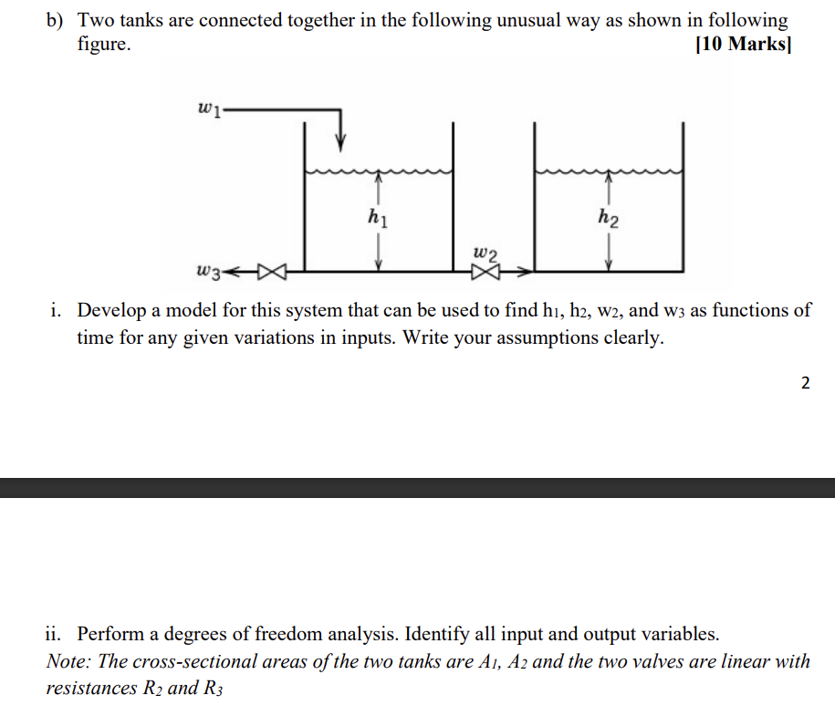 Solved b) Two tanks are connected together in the following | Chegg.com