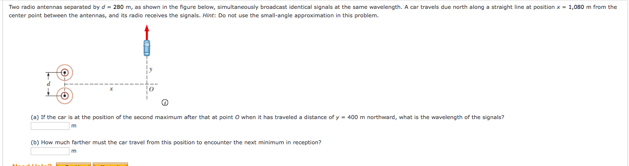 Solved Two radio antennas separated by d = 280 m, as shown | Chegg.com