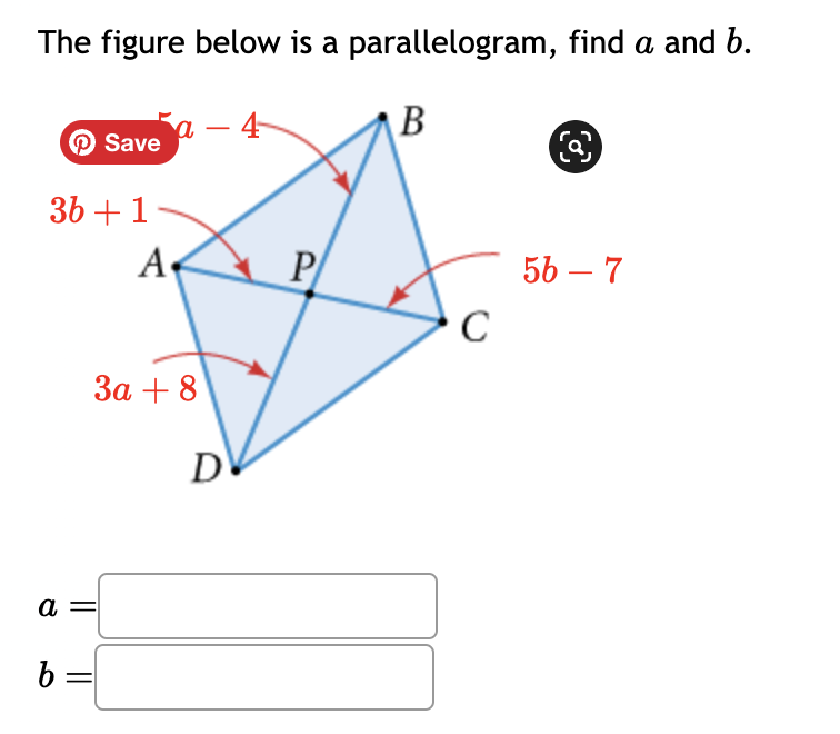 Solved The Figure Below Is A Parallelogram, Find A And B. | Chegg.com