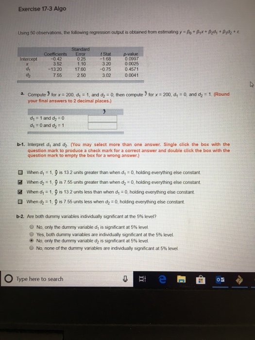 Solved Exercise 17-3 Algo Using 50 Observatons, The | Chegg.com