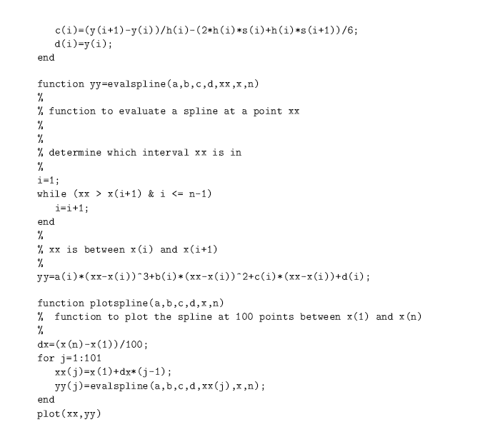 Solved 1 Cubic Spline Write a function that finds the cubic | Chegg.com