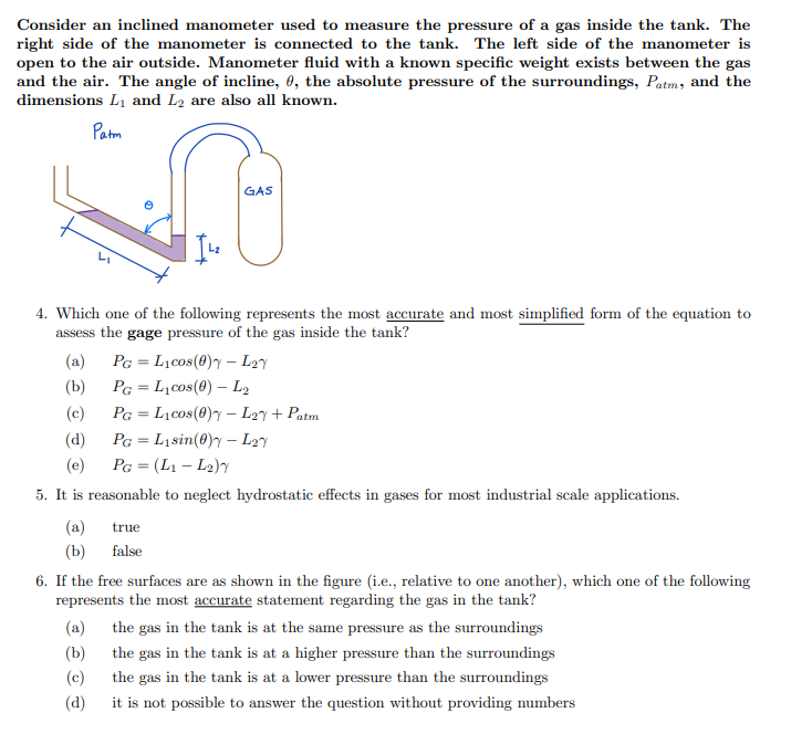 Solved Consider an inclined manometer used to measure the | Chegg.com