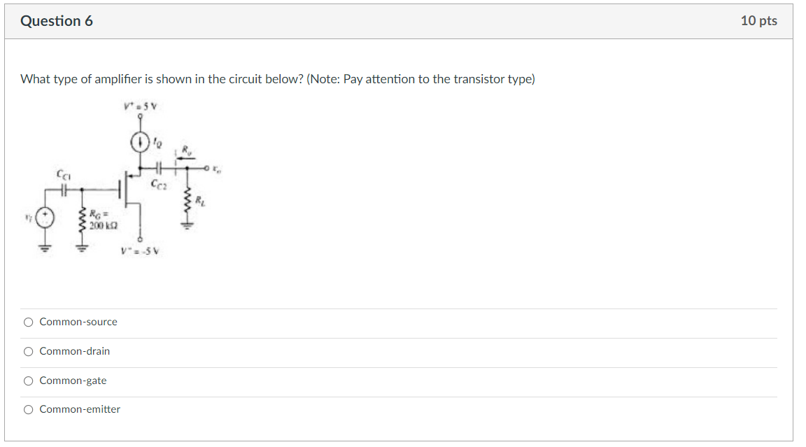 Solved Question 6 10 pts What type of amplifier is shown in | Chegg.com