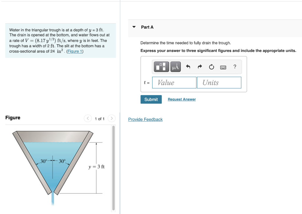 Solved Water In The Triangular Trough Is At A Depth Of 