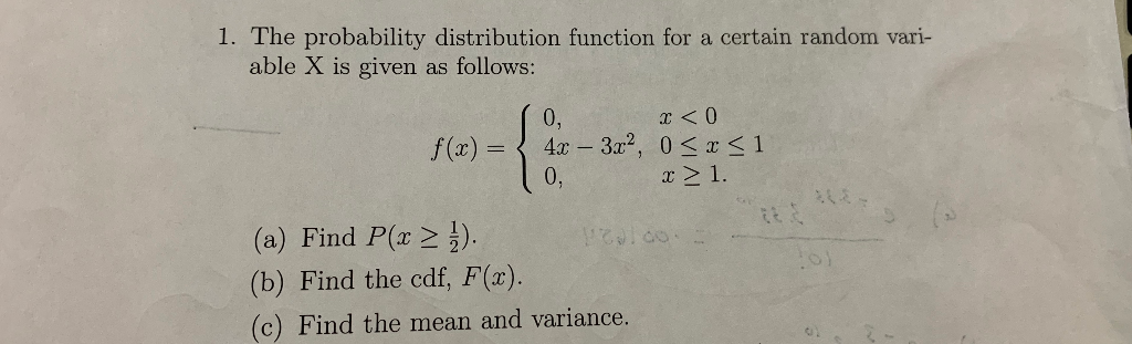 Solved 1. The probability distribution function for a | Chegg.com