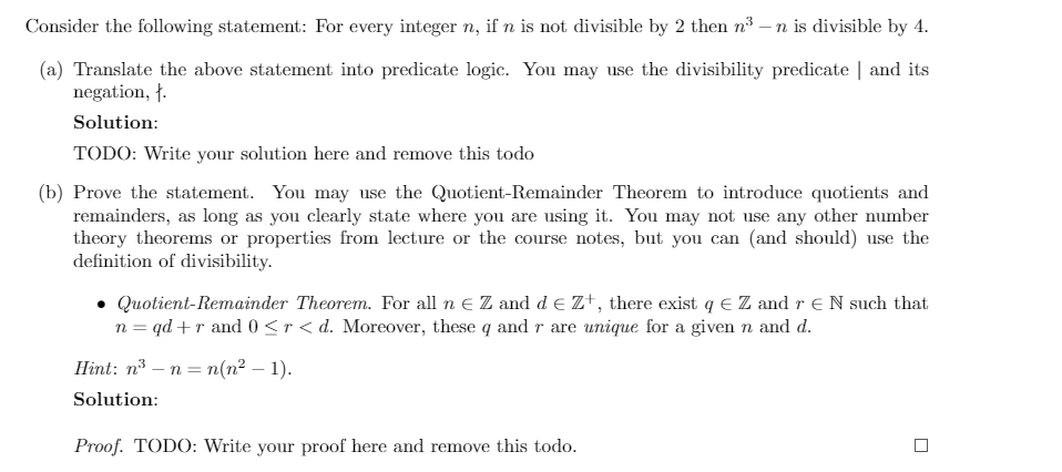 Solved Consider the following statement: For every integer | Chegg.com