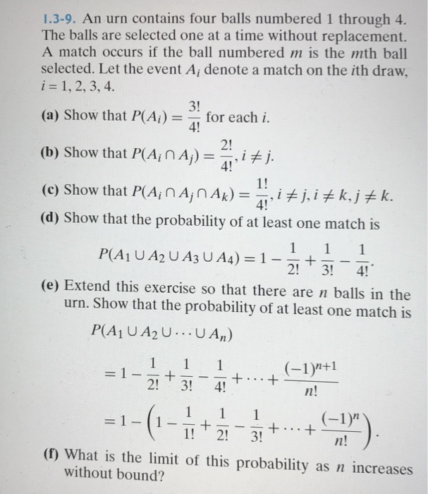 Solved 1.3-9. An Urn Contains Four Balls Numbered 1 Through | Chegg.com