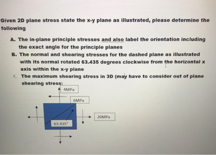 Solved Given 2D plane stress state the x-y plane as | Chegg.com