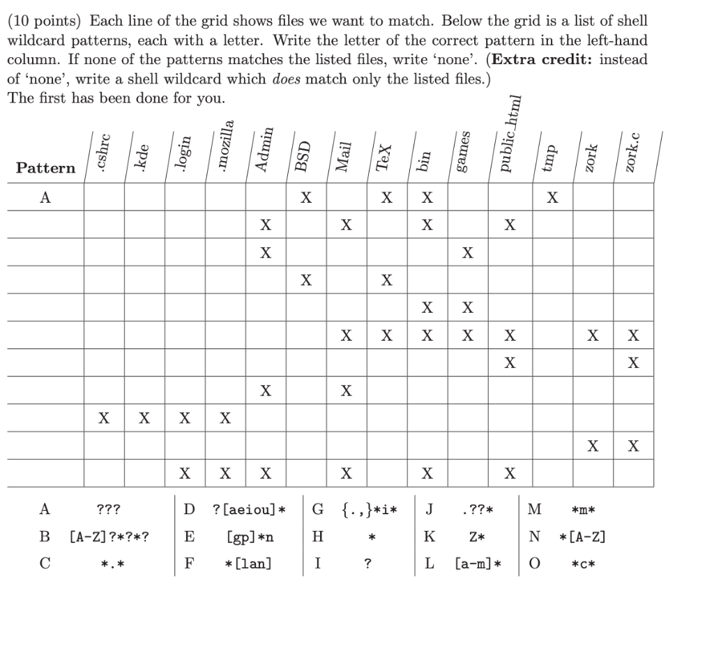 Solved (10 points) Each line of the grid shows files we want | Chegg.com