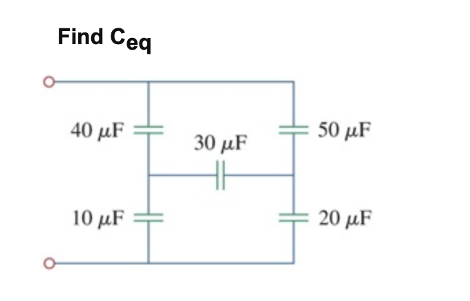 Solved Find Ceq 40 μF 10 μF 30 μF HH 50 µF 20 μF | Chegg.com