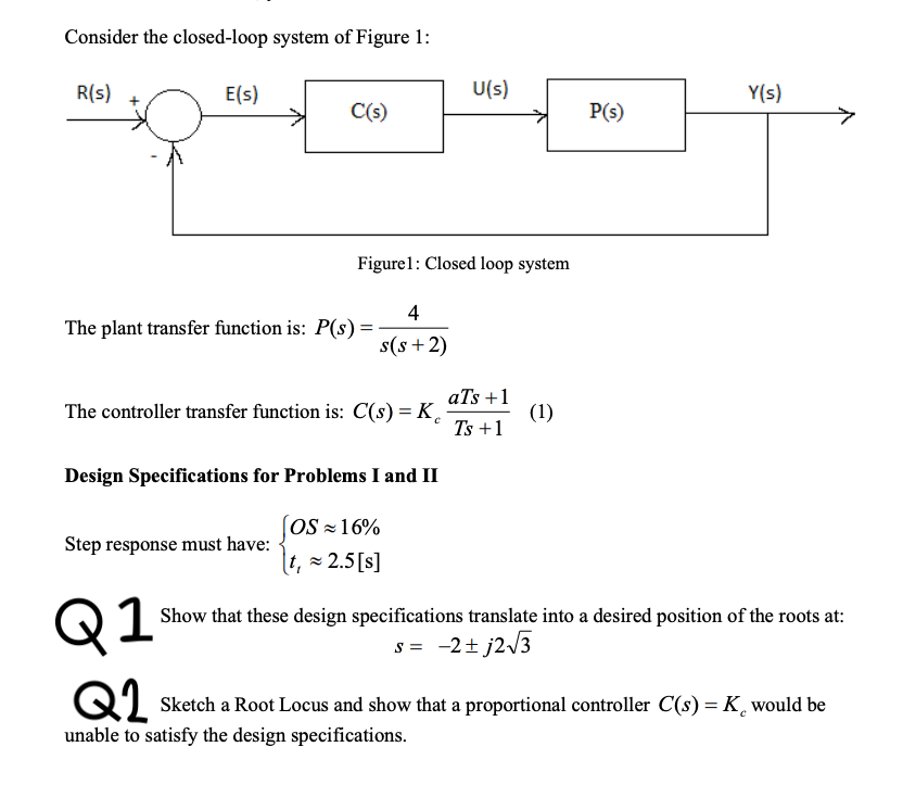 Consider the closed-loop system of Figure 1: Figure1: | Chegg.com