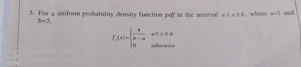 Solved 3- For a uniform probability density function pdf in | Chegg.com