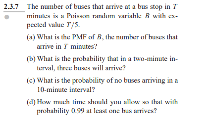 Solved 3.7 The number of buses that arrive at a bus stop in | Chegg.com