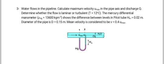 Solved 3 Water flows in the pipeline. Calculate maximum | Chegg.com