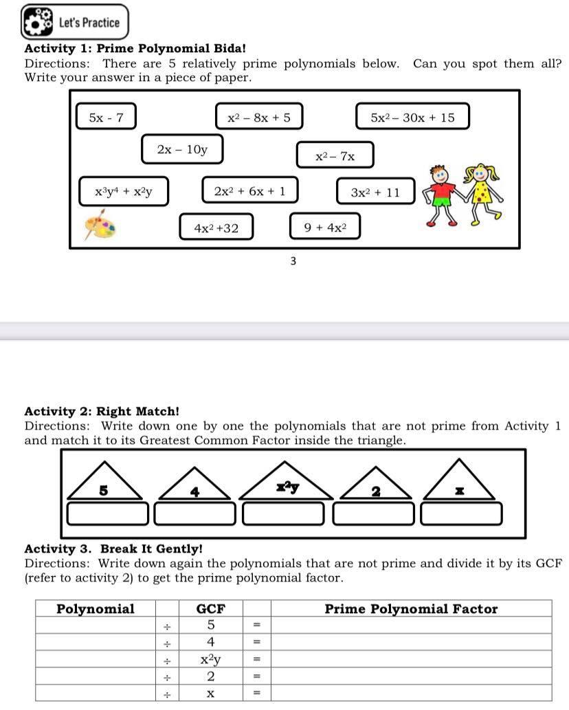 Solved Let's Practice Activity 1 Prime Polynomial Bida!