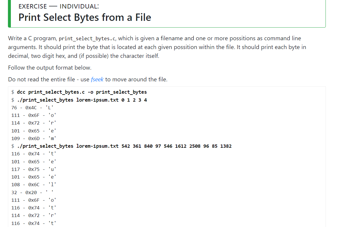 Solved EXERCISE — INDIVIDUAL: Print Select Bytes From A File | Chegg.com