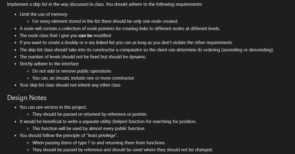 Implement a skip list using c++ with the functions | Chegg.com