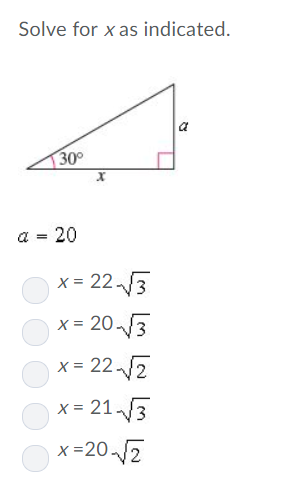 Solved Solve for x as indicated. 30 a = 20 x- 22 3 x20 x- 22 | Chegg.com