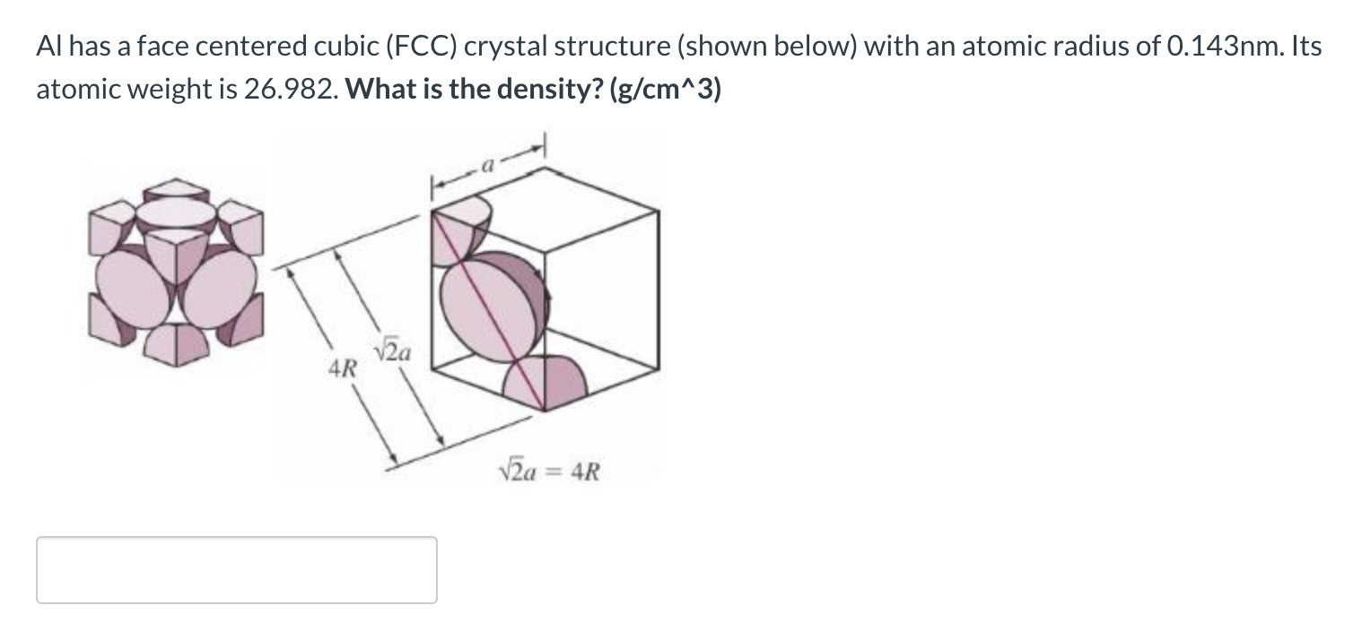 Solved Al has a face centered cubic (FCC) crystal structure | Chegg.com