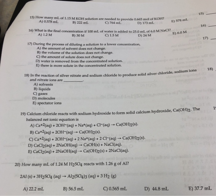 Solved 15) 15) How many mL of 1.15 M KOH solution are needed | Chegg.com