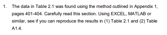 Solved 1. The data in Table 2.1 was found using the method | Chegg.com