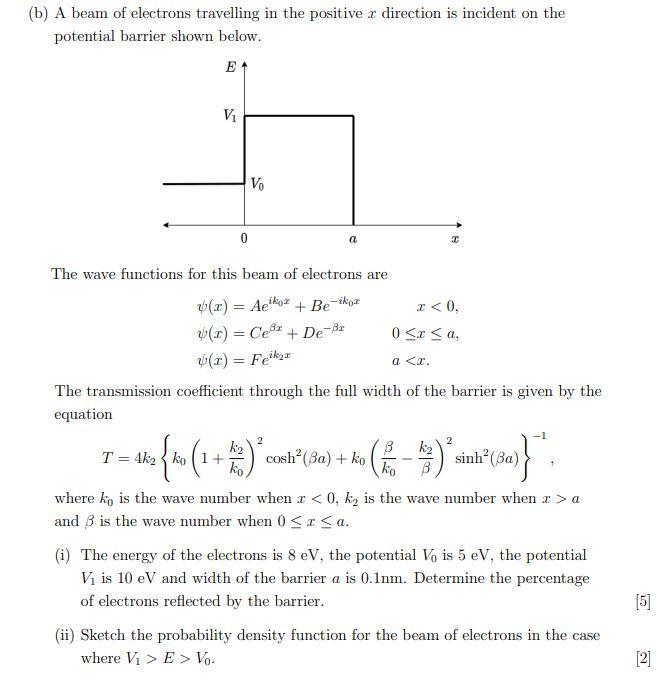 Solved (b) A beam of electrons travelling in the positive x | Chegg.com