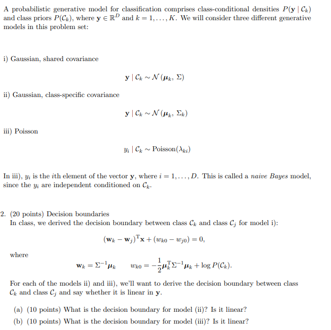 A probabilistic generative model for classification | Chegg.com