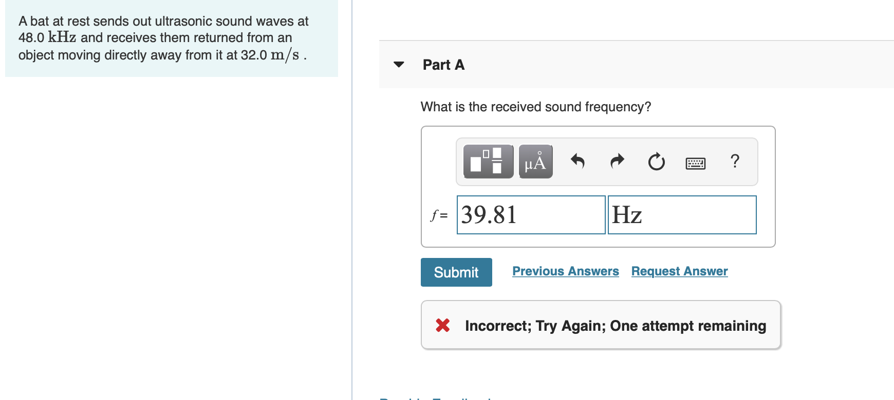 Solved A Bat At Rest Sends Out Ultrasonic Sound Waves At | Chegg.com