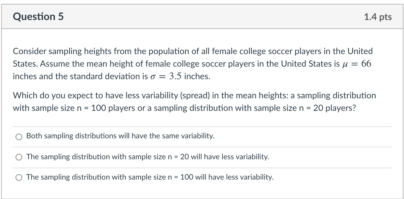 Solved Question 2 1 45 Pts Consider Sampling Heights From Chegg Com