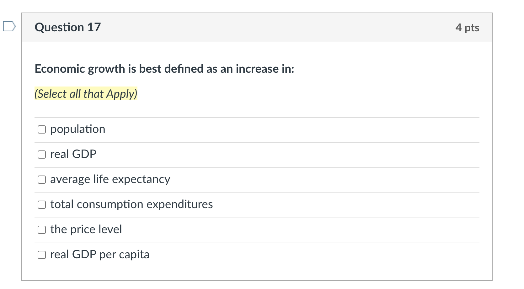 Solved Question 17 4 pts Economic growth is best defined as | Chegg.com