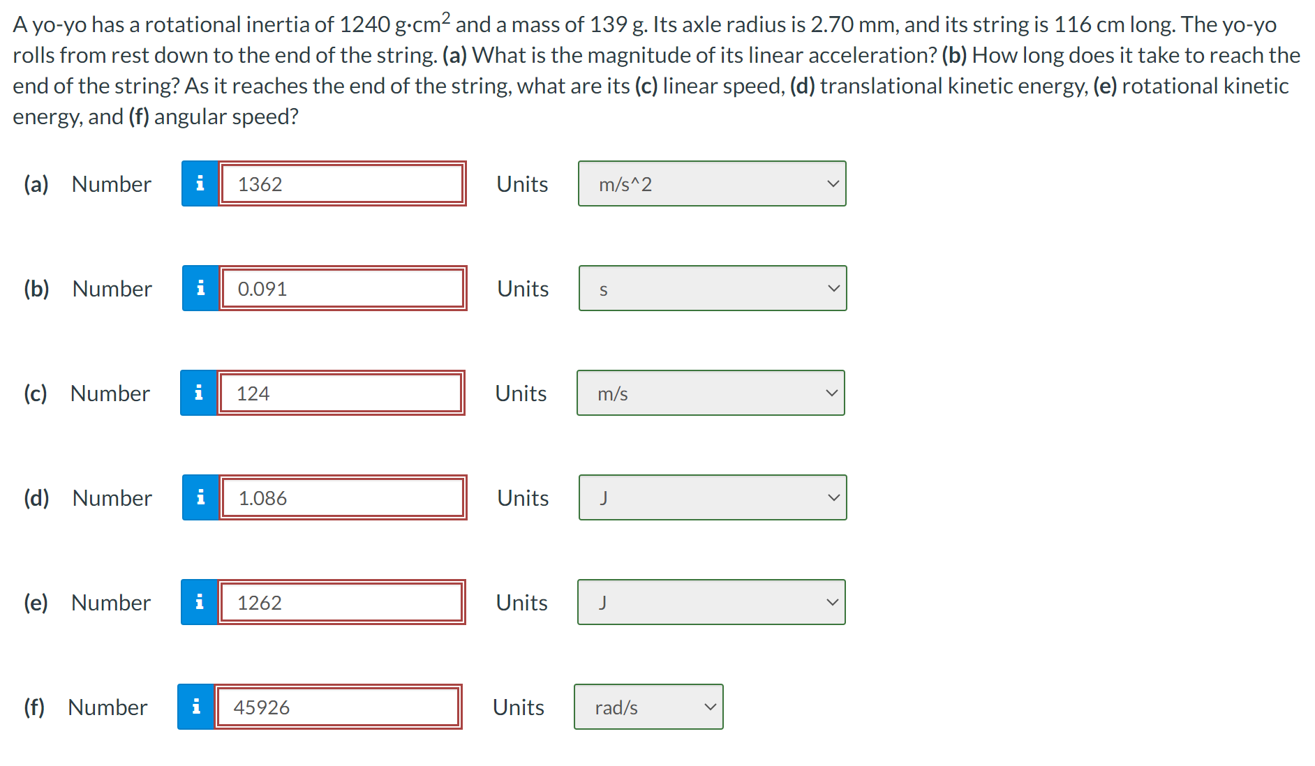 Solved A Yo-yo Has A Rotational Inertia Of 1240 G⋅cm2 And A | Chegg.com