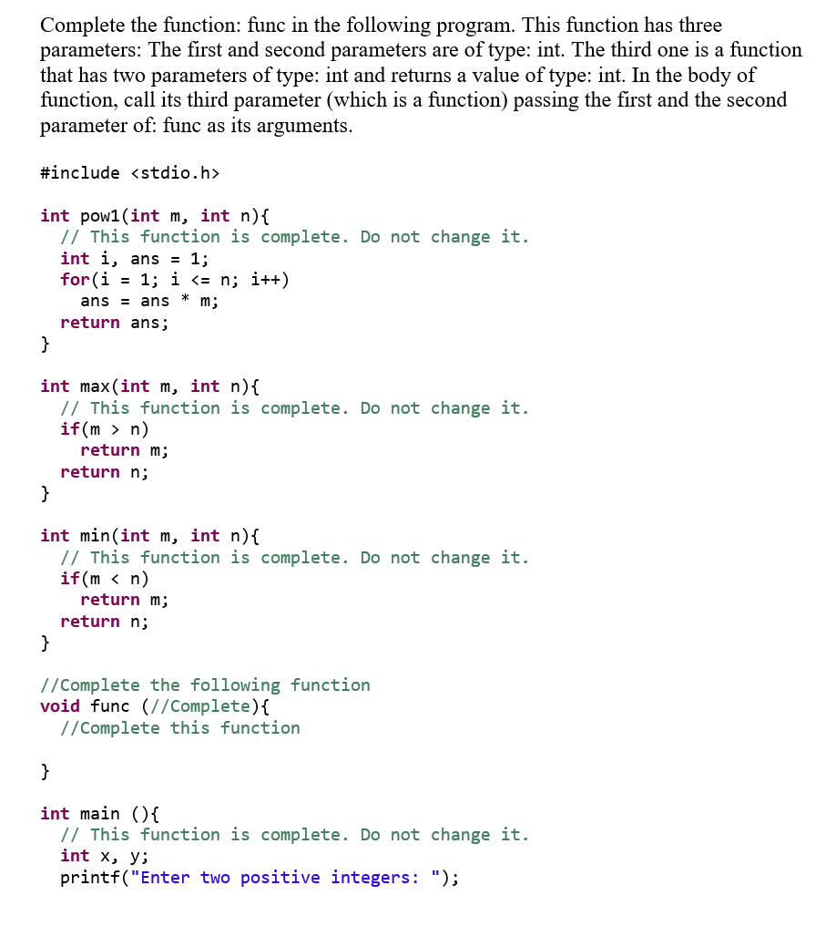 Solved Complete the function: func in the following program. | Chegg.com