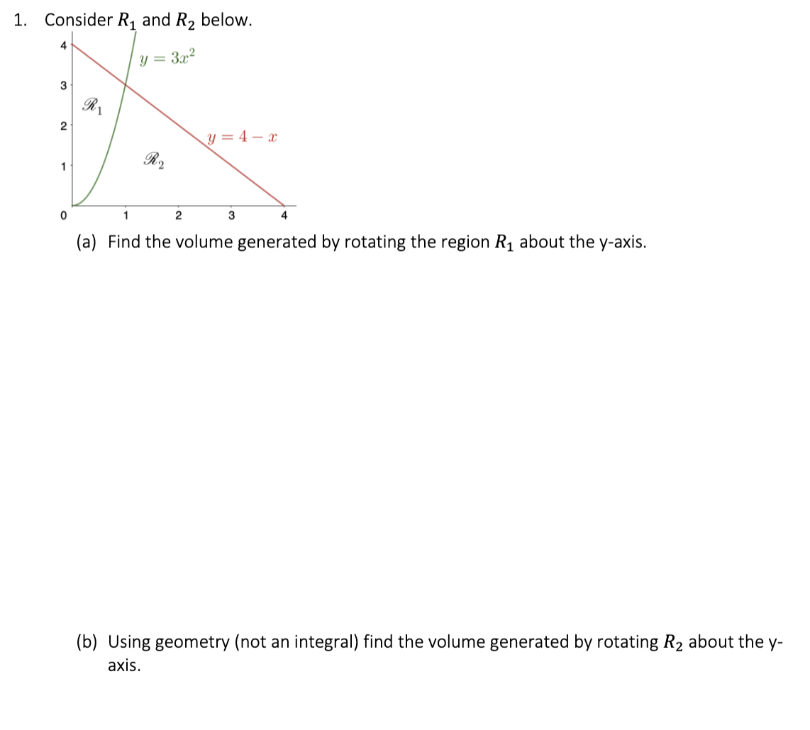 Solved 1. Consider R1 and R2 below. (a) Find the volume | Chegg.com