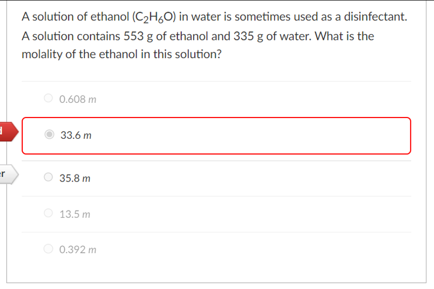 Solved A solution of ethanol (C2H6O) ﻿in water is sometimes