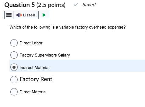which of the following is a variable factory overhead expense