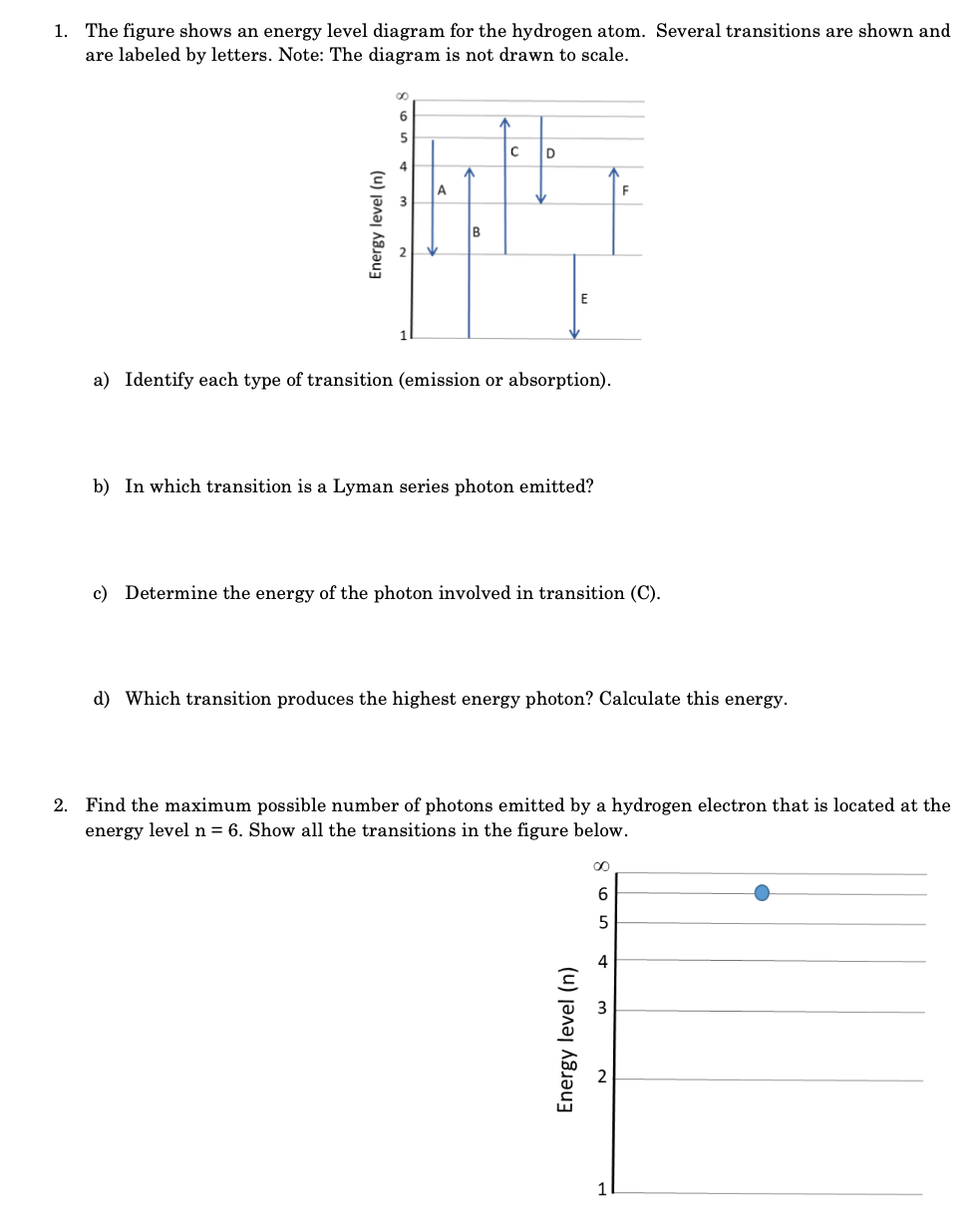 Solved 1. The figure shows an energy level diagram for the | Chegg.com