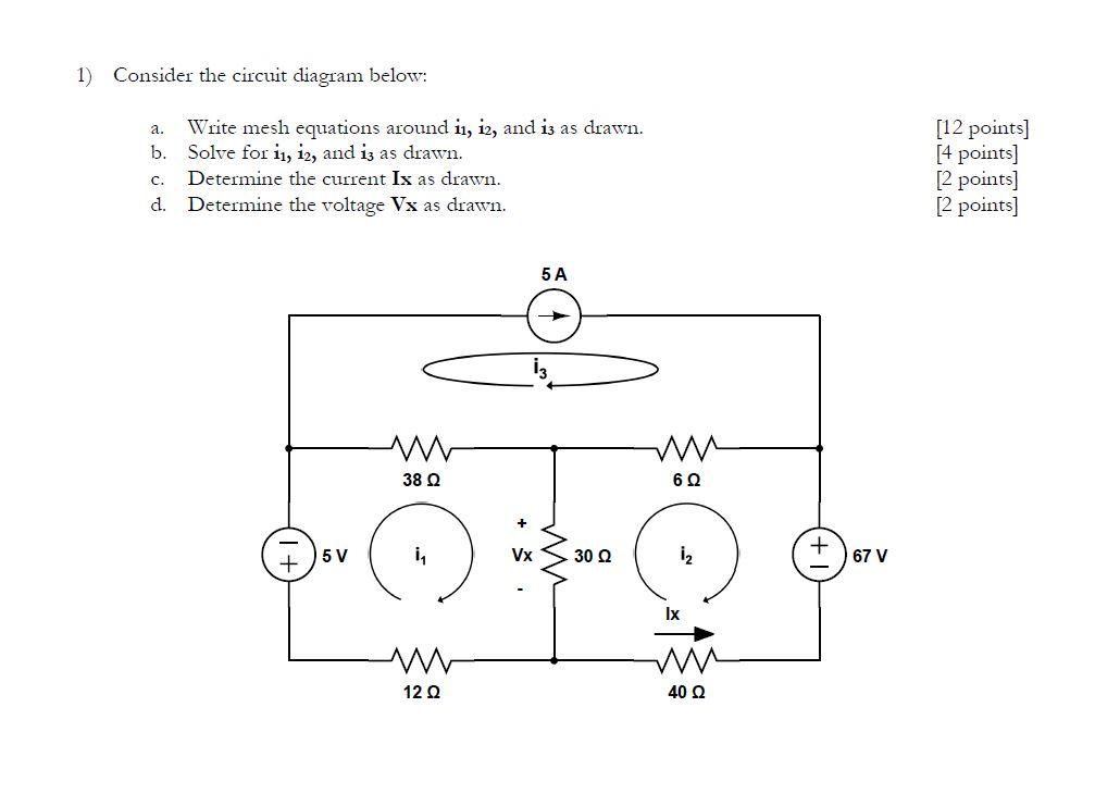 Solved 1) Consider the circuit diagram below: a. Write mesh | Chegg.com