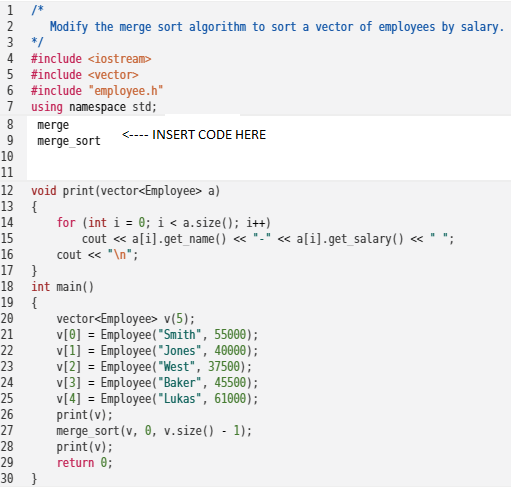 Solved 1 /* 2 Modify the merge sort algorithm to sort a | Chegg.com