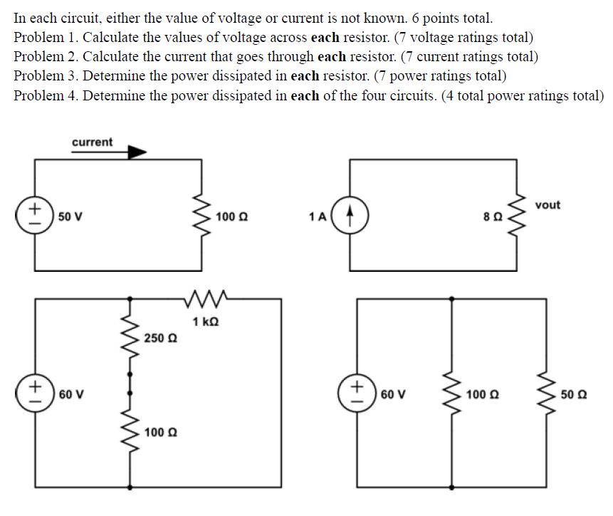 Solved In each circuit, either the value of voltage or | Chegg.com