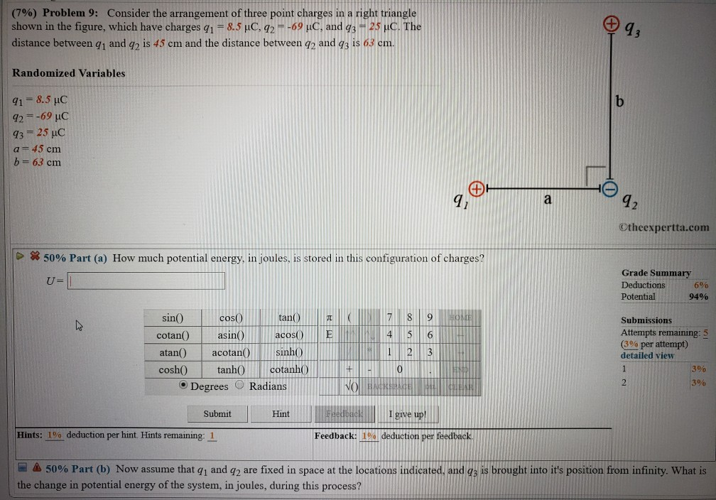 Solved (7%) Problem 9: Consider The Arrangement Of Three | Chegg.com