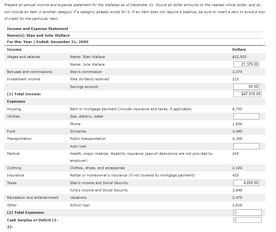 Solved 6. Income and expense statement Stan and Julie | Chegg.com