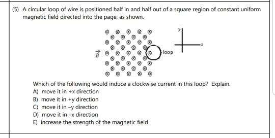 Solved (5) A cicular loop of wire is positioned half in and | Chegg.com