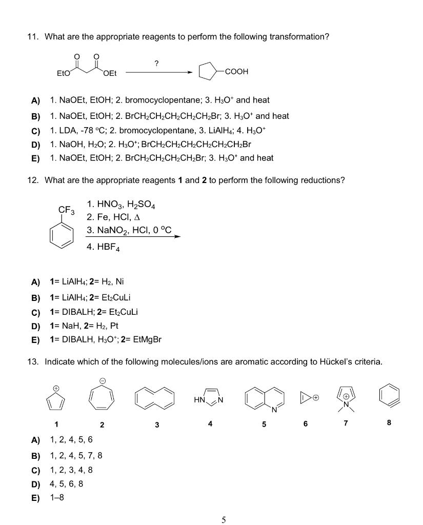 Solved 11. What are the appropriate reagents to perform the | Chegg.com