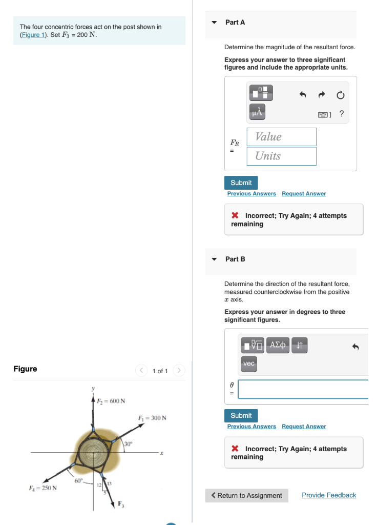 Solved The four concentric forces act on the post shown in | Chegg.com