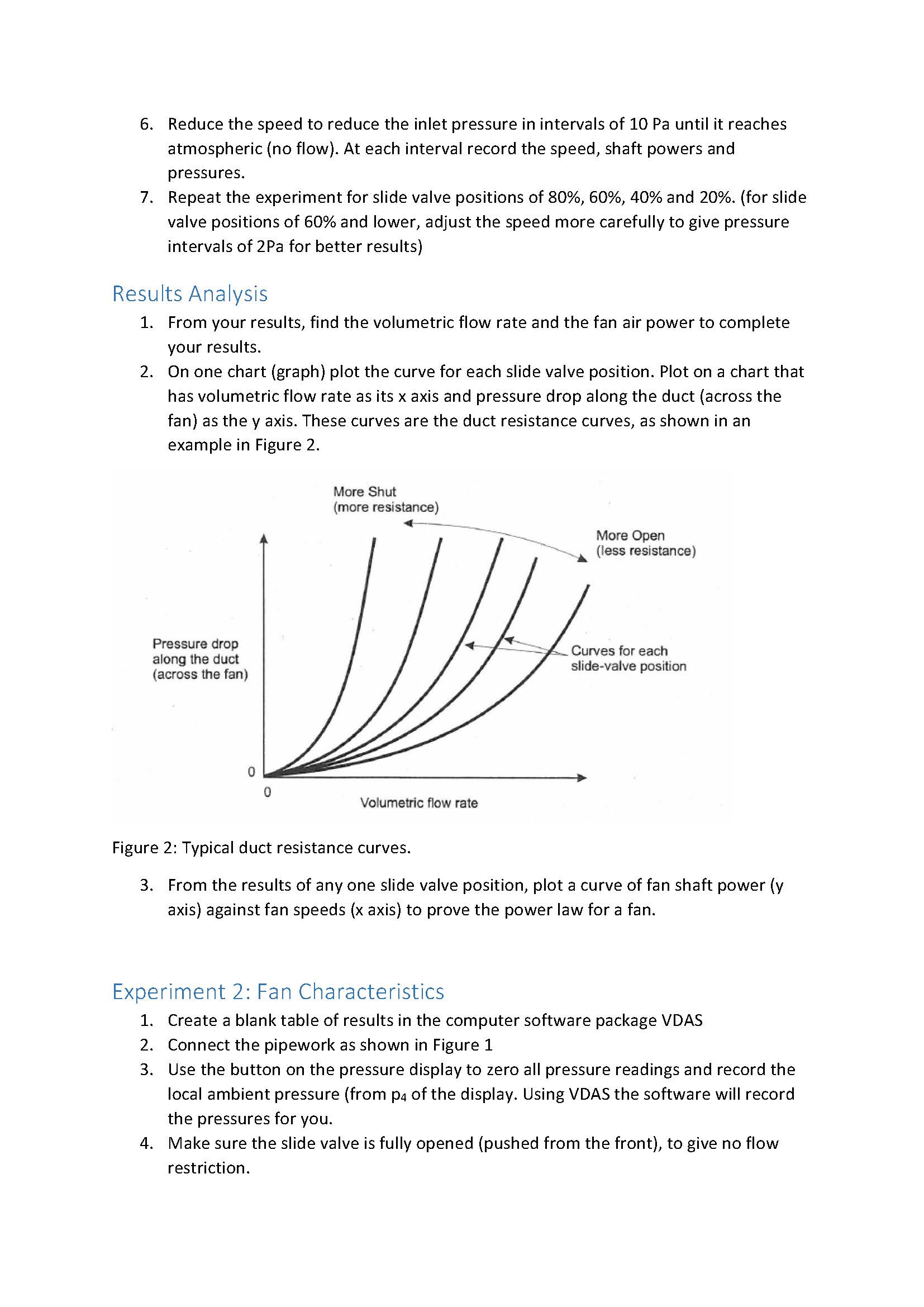 Experiment 1 Duct resistance and fan Power Aim To