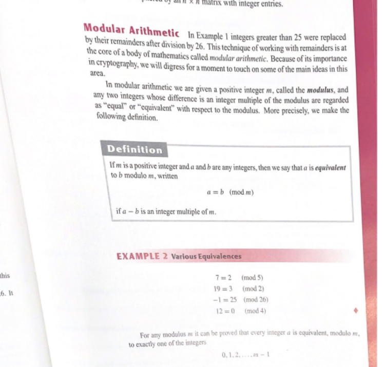 Solved Modular Arithmetic In Example 1 Integers Greater Than | Chegg.com