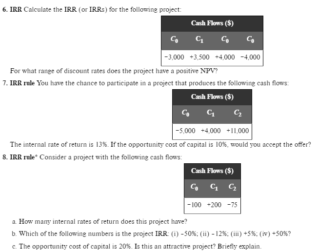 Solved 6. IRR Calculate the IRR (or IRRS) for the following | Chegg.com