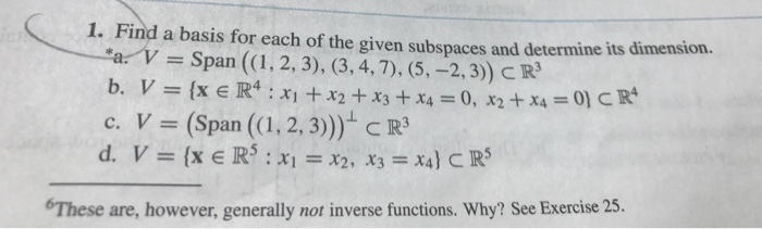 Solved Find a basis for each of the given subspaces and | Chegg.com